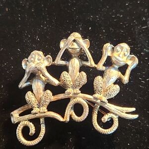VTG Danecraft Brooch Pin Three Wise Monkeys See No Evil Hear No Evil Speak No Ev